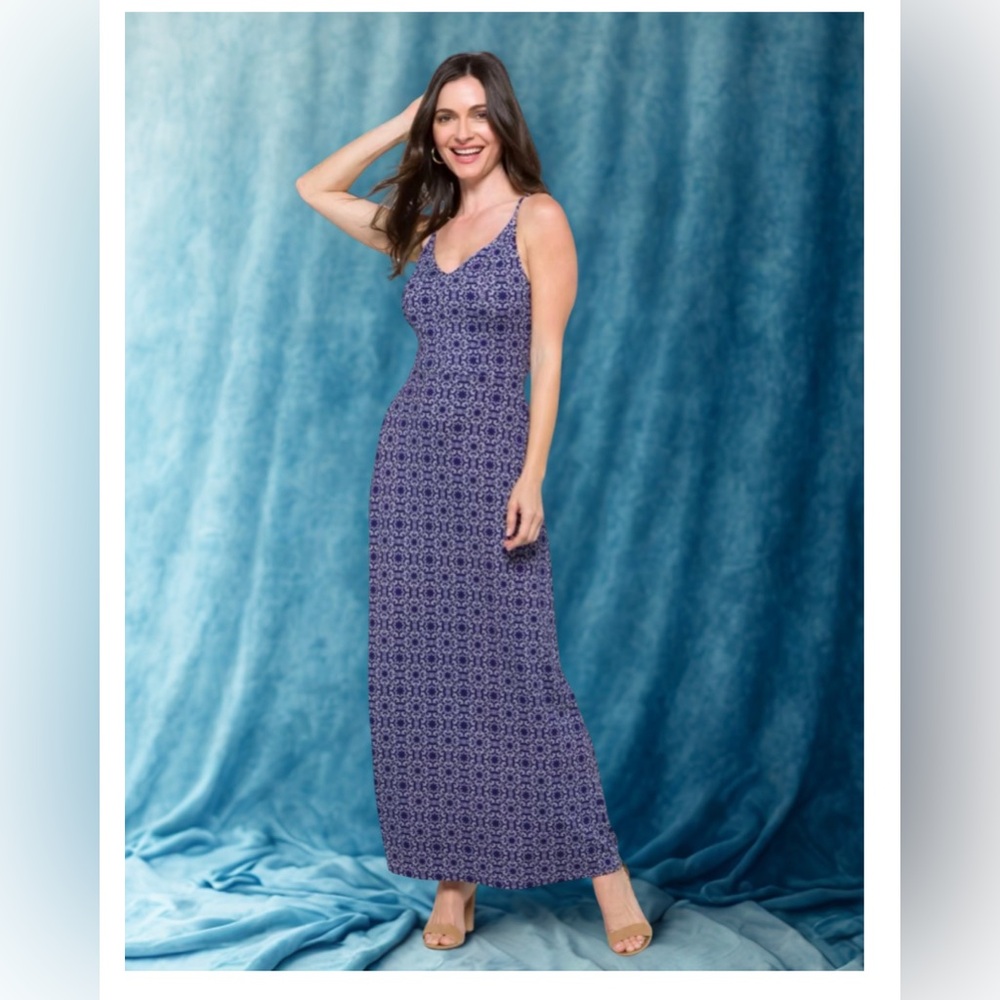 Market & Spruce Sleeveless V-Neck Blue Pattern Maxi Dress NWT XL